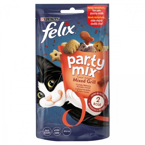 Felix Party Mix Mixed Grill kiegészítő állateledel macskáknak marha, csirke & lazac ízesítéssel 60 g