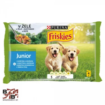   Friskies Junior teljes értékű eledel kölyökkutyáknak csirkével-borsóval aszpikban 4 x 100 g (400 g)