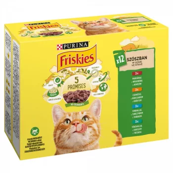  Friskies szószban marhával/csirkével/tonhallal/tőkehallal macskaeledel 12 x 85 g (1,02 kg)