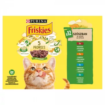   Friskies szószban marhával/csirkével/tonhallal/tőkehallal macskaeledel 12 x 85 g (1,02 kg)