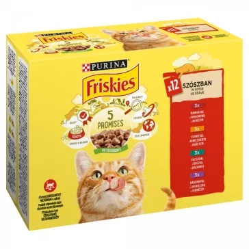   Friskies szószban marhával/csirkével/kacsával/báránnyal macskaeledel 12 x 85 g