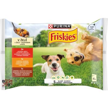   Friskies teljes értékű állateledel felnőtt kutyák számára aszpikban 4 x 85 g Csirke, marha, bárány