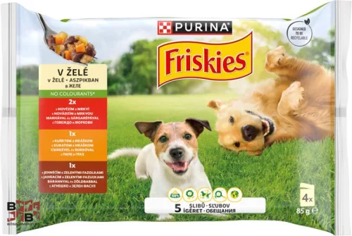 Friskies teljes értékű állateledel felnőtt kutyák számára aszpikban 4 x 85 g Csirke, marha, bárány