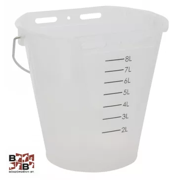 Borjú itató vödör, fehér átlátszó, skálával, 8l