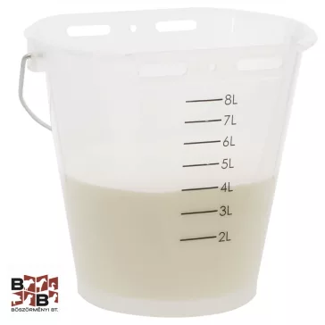 Borjú itató vödör, fehér átlátszó, skálával, 8l