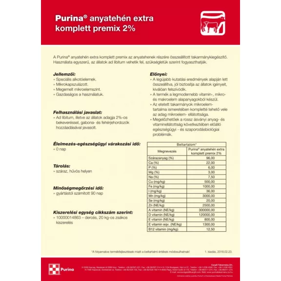 Purina anyatehén extra komplett premix 20kg