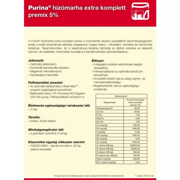 A Purina hízómarha extra komplett premix 5% 25 kg