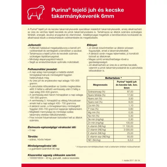 Purina tejelő juh és kecske takarmánykeverék  40kg