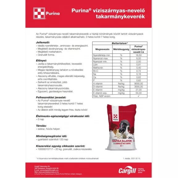 Purina víziszárnyas nevelő takarmánykeverék 20kg