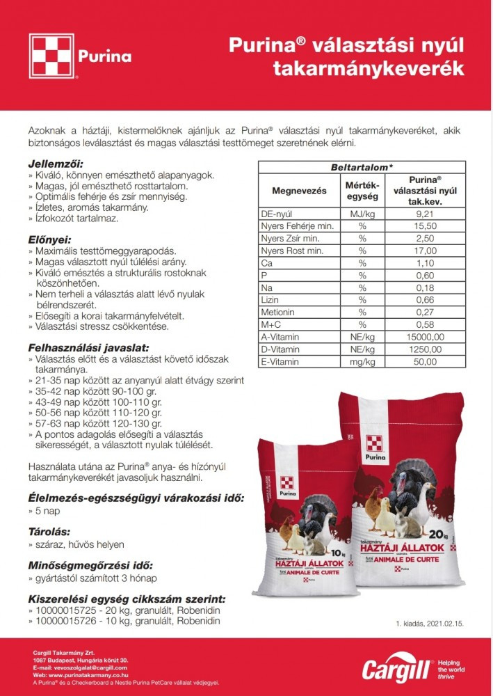 Purina v laszt si ny l takarm nykever k 10kg llateledel