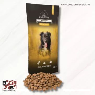   Energys Adult Dog All Breeds Poultry 12 kg-os 
kis, közepes testű kutyának 30% baromfit tartalmaz