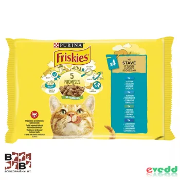   Friskies Macskaeledel 4x85g Lazac + Tonhal + Szardínia + Tőkehal Alutasak