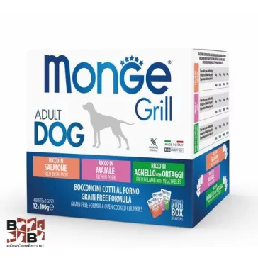 MONGE Dog Grill Multi box Lazac-Sertés-Bárány 12x100g