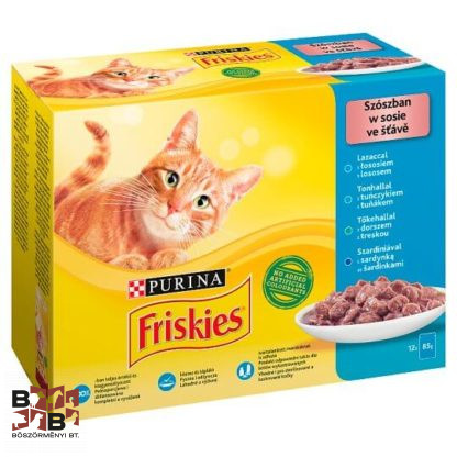 Friskies szószban lazac/tonhal/tőkehal/szardínia macskaeledel 12 x 85 g