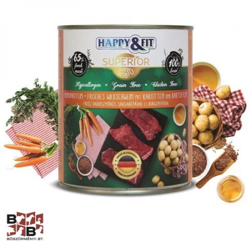 Happy&FitSuperior Dog konzerv Friss Vaddisznóhús sárgarépával,burgonyával  800g