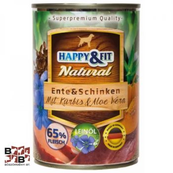   Happy&Fit Natural Dog konzerv kacsa, sonka sütőtökkel és aloe verával 400g