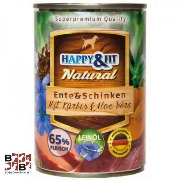   Happy&Fit Natural Dog konzerv kacsa, sonka sütőtökkel és aloe verával 400g